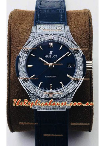 Hublot Classic Fusion Diamonds Steel Blue Dial 38MM Swiss Replica Watch 1:1 Mirror Quality