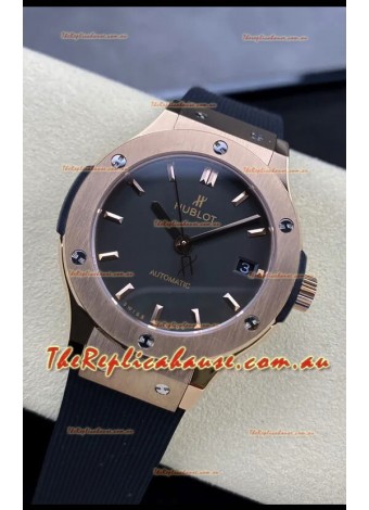 Hublot Classic Fusion 1:1 Mirror Replica Swiss Watch in Rose Gold 904L Steel Casing Black Dial 38MM