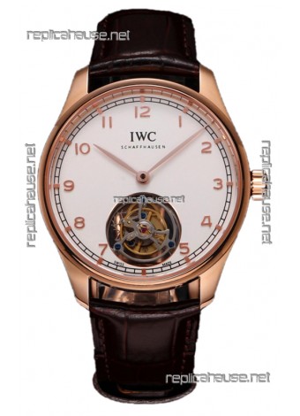 IWC Portugieser IW545801 Hand-Wound Genuine Tourbillon Rose Gold Swiss Replica Watch 