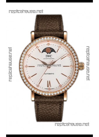 IWC Portofino IW6596 Automatic Moon Phase Rose Gold Casing Watch in White Dial 37MM
