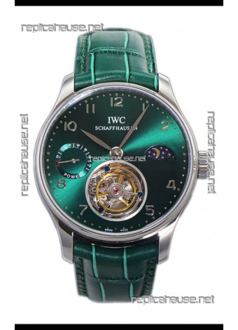 IWC Portugese Hand-Wound Genuine Tourbillon Green Dial Steel Casing Swiss Replica Watch 