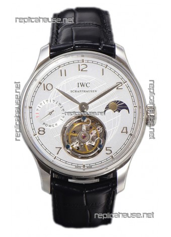 IWC Portugese Hand-Wound Genuine Tourbillon White Dial Steel Casing Swiss Replica Watch 