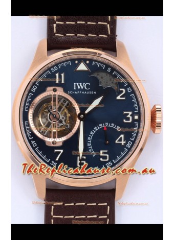 IWC Portuguese Genuine Swiss Tourbillon Movement Rose Gold Watch in Blue Dial 