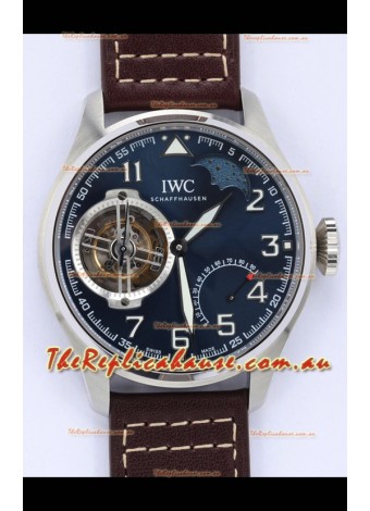 IWC Portuguese Genuine Swiss Tourbillon Movement Steel Watch in Blue Dial 