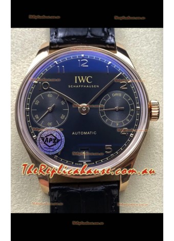 IWC Super Clone Portugieser Swiss 1:1 Mirror Replica Watch Rose Gold in Black Dial 