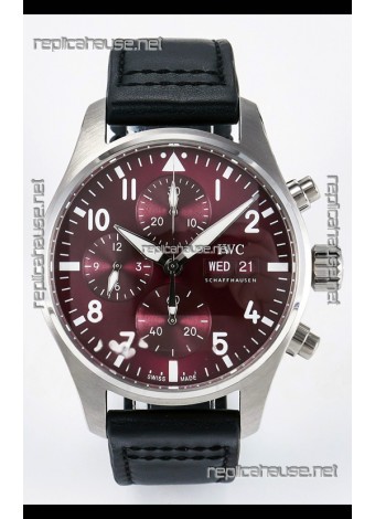 IWC Super Clone Pilot Chronograph Edition Red Dial Leather Swiss Replica Watch 