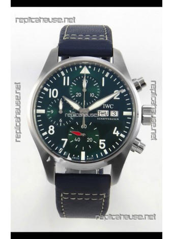 IWC Super Clone Pilot Chronograph Edition Green Dial Leather Swiss Replica Watch 