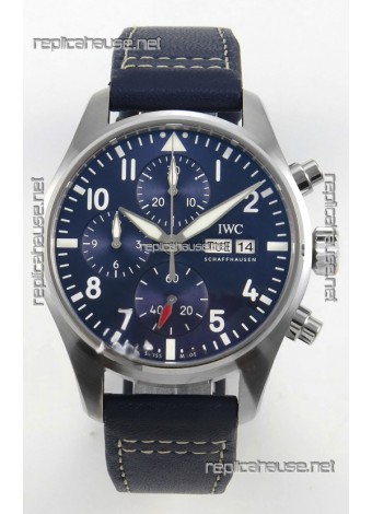 IWC Super Clone Pilot Chronograph Edition Blue Dial Leather Swiss Replica Watch 