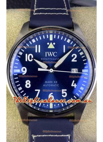 IWC Pilot MARK XX Series IW328203 1:1 Mirror Swiss Replica Watch in Blue Dial Leather Strap