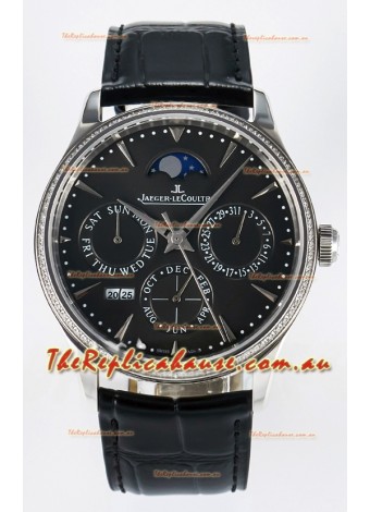 Jaeger LeCoultre Super Clone Master Ultra-Thin Perpetual Calendar Grey Dial Diamonds Watch