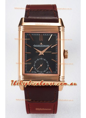 Jaeger-LeCoultre Reverso Super Clone DuoFace Green/White Rose Gold Replica Watch 
