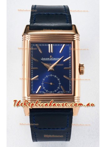 Jaeger-LeCoultre Reverso Super Clone DuoFace Blue/White Rose Gold Replica Watch 