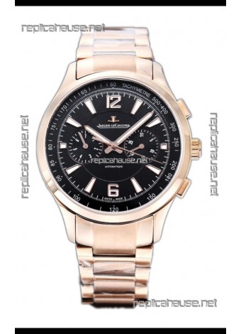 Jaeger LeCoultre Polaris Chronograph Rose Gold Casing Black Dial Swiss Replica Watch 