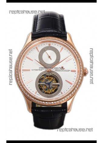 Jaeger LeCoultre Master Ultra-Thin Tourbillon White Dial Rose Gold Casing Watch 