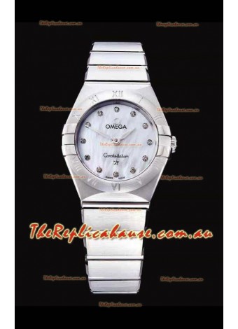 Omega Constellation Ladies Swiss Quartz 1:1 Mirror Replica - Steel Casing in Pearl Dial 