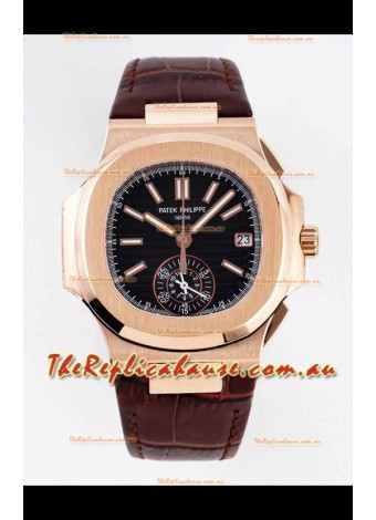 Patek Philippe Nautilus 5980/1R-001 Rose Gold 904L Steel Case in Black Dial - 1:1 Mirror Replica