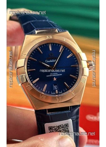 Omega Co-Axial Constellation 39MM Rose Gold Bue Dial 1:1 Mirror Replica Watch