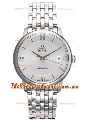 Omega De Ville Co-Axial Chronometer 36.8MM Swiss Replica Watch in Silver Dial 