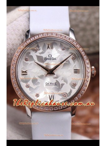 Omega De Ville Floral Dial Swiss Quartz Movement in Two Tone Casing - Steel Dial