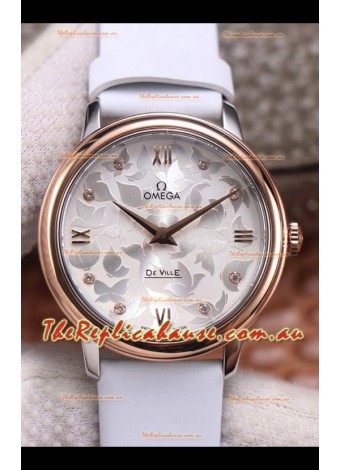 Omega De Ville Floral Dial Swiss Quartz Movement in Two Tone Casing - Steel Dial