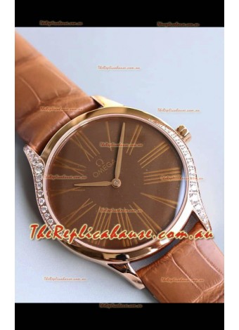 Omega De Ville Tresor Edition Swiss Quartz Watch 36MM Rose Gold Casing Brown Dial