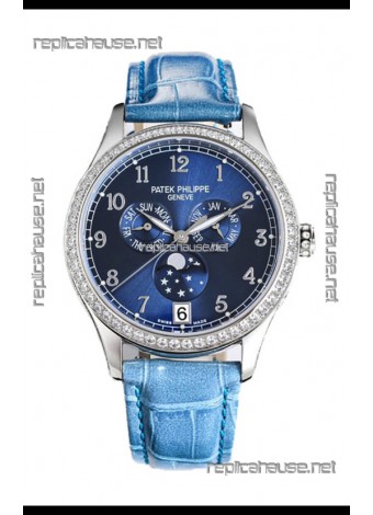 Patek Philippe Complications 4948G Annual Calendar Moonphase Blue Dial White Gold Swiss Replica 