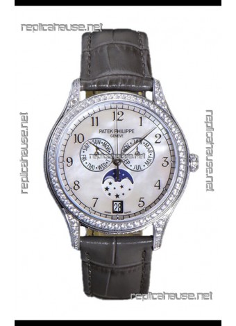 Patek Philippe Complications 4948G Annual Calendar Moonphase Pearl Dial White Gold Swiss Replica 