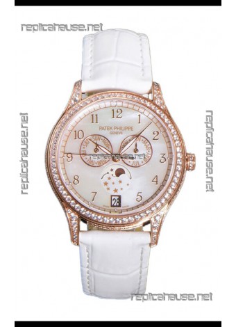 Patek Philippe Complications 4948G Annual Calendar Moonphase Pearl Dial Rose Gold Swiss Replica