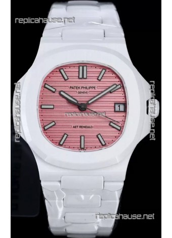 Patek Philippe Nautilus 5711 AET Remould White Ceramic Edition Pink Dial Swiss Replica Watch