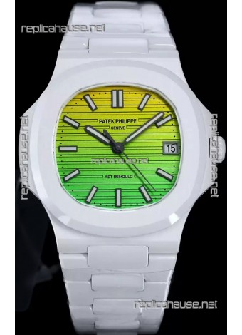 Patek Philippe Nautilus 5711 AET Remould White Ceramic Edition Gradient Yellow/Green Dial Swiss Replica Watch