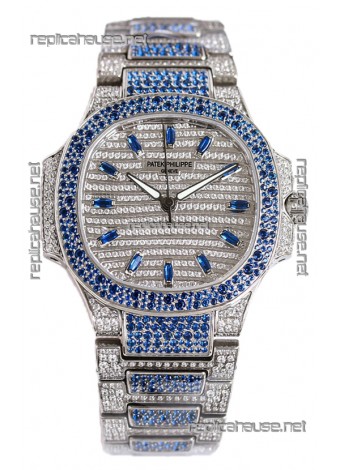 Patek Philippe Nautilus 7118R 35MM 1:1 Blue Diamonds Paved Watch in Steel Casing 