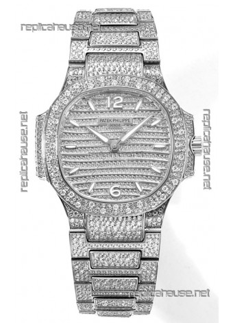 Patek Philippe Nautilus 7118R 35MM 1:1 Diamonds Paved Watch in Steel Casing 