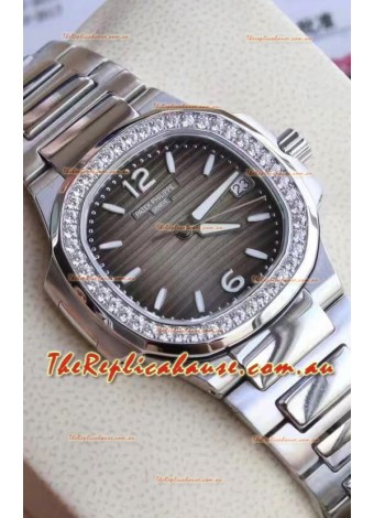 Patek Philippe Nautilus 7010/1G-012 32MM 1:1 Mirror Replica - Genuine Diamonds on Bezel 
