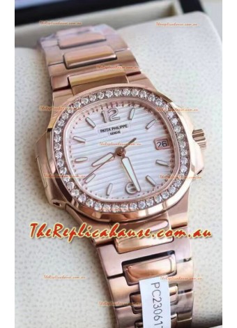 Patek Philippe Nautilus 7010/1GR-011 32MM 1:1 Mirror Replica - Genuine Diamonds on Bezel 