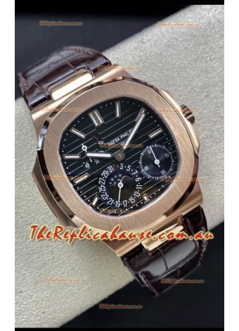 Patek Philippe Nautilus 5712/R 1:1 Quality Swiss Replica Watch in Brown Dial Leather Strap