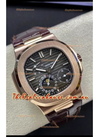 Patek Philippe Nautilus 5712/R 1:1 Quality Swiss Replica Watch in Brown Dial Leather Strap