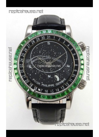 Patek Philippe Grand Complications 6102 Black Dial Green Diamonds Swiss Replica Watch 