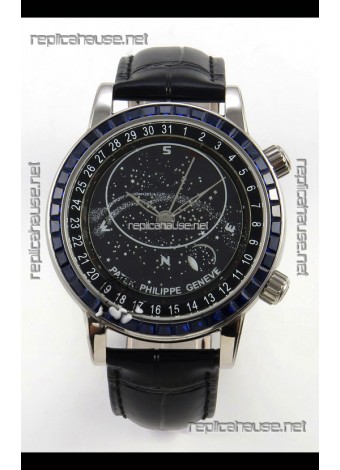 Patek Philippe Grand Complications 6102 Black Dial Blue Diamonds Swiss Replica Watch 