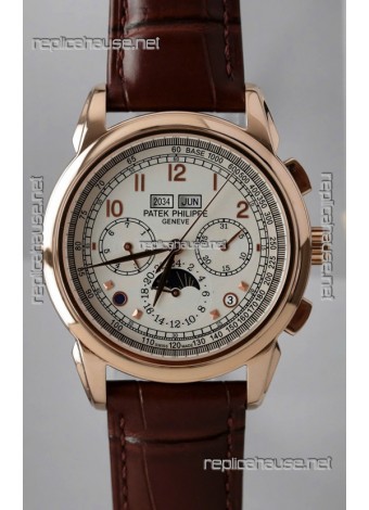 Patek Philippe Grand Complications 5270 Swiss Replica Watch in Rose Gold Casing White Dial
