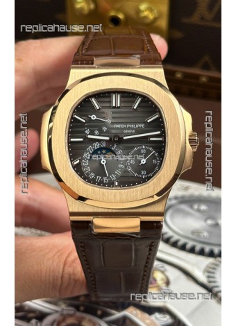 Patek Philippe Nautilus 5712/R 1:1 Quality Swiss Replica Watch in Grey Dial Leather Strap