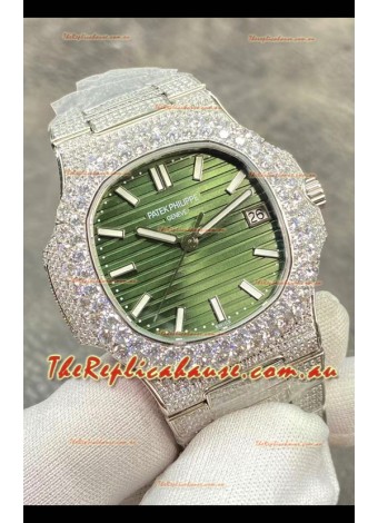 Patek Philippe Super Clone Nautilus 5711/1A-014 Diamonds Paved Edition Green Dial