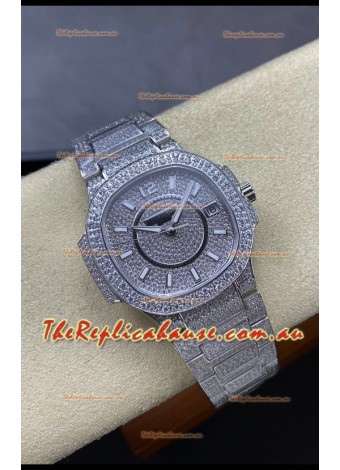 Patek Philippe Nautilus 7010 Diamonds Paved Stainless Steel 32MM 1:1 Mirror Replica - Genuine Diamonds