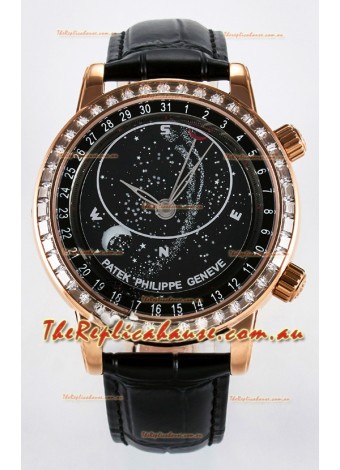 Patek Philippe 6104R Grand Complications Superclone Watch in Rose Gold - Diamonds Bezel 