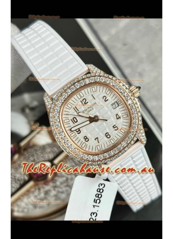 Patek Philippe Superclone Aquanaut 5069R Mossanites Paved Watch in Rose Gold Casing