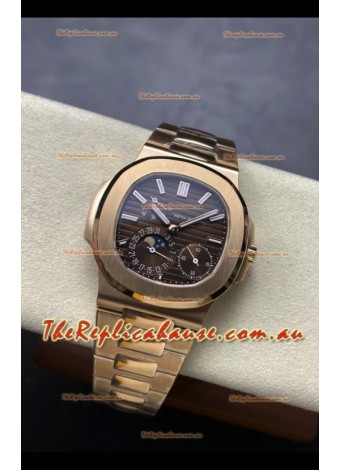 Patek Philippe Super Clone Nautilus 5712/R 1:1 Quality Watch in Brown Dial Gold Strap