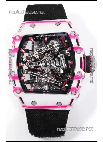 Richard Mille RM38-02 White/Pink Carbon Bubba Watson Black Nylon Tourbillon Movement 1:1 Mirror Replica