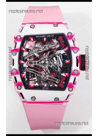 Richard Mille RM38-02 White/Pink Carbon Bubba Watson Pink Rubber Tourbillon Movement 1:1 Mirror Replica