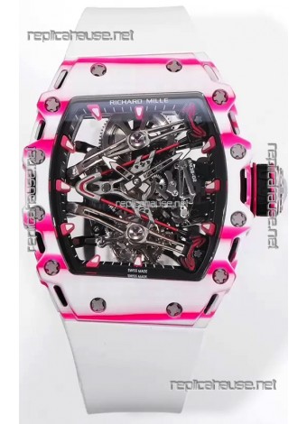 Richard Mille RM38-02 White/Pink Carbon Bubba Watson White Rubber Tourbillon Movement 1:1 Mirror Replica