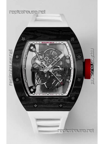 Richard Mille RM055 Black Carbon Casing White Rubber 1:1 Superclone Genuine Tourbillon Watch 