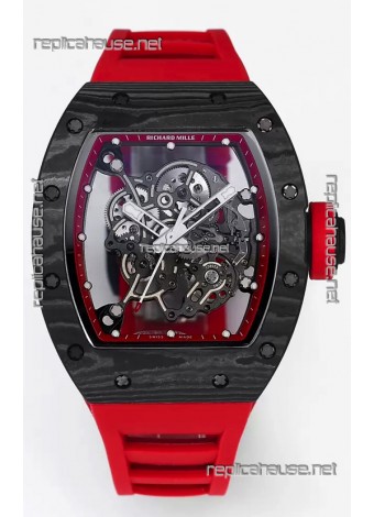 Richard Mille RM055 Black Carbon Casing Red Rubber 1:1 Superclone Genuine Tourbillon Watch 